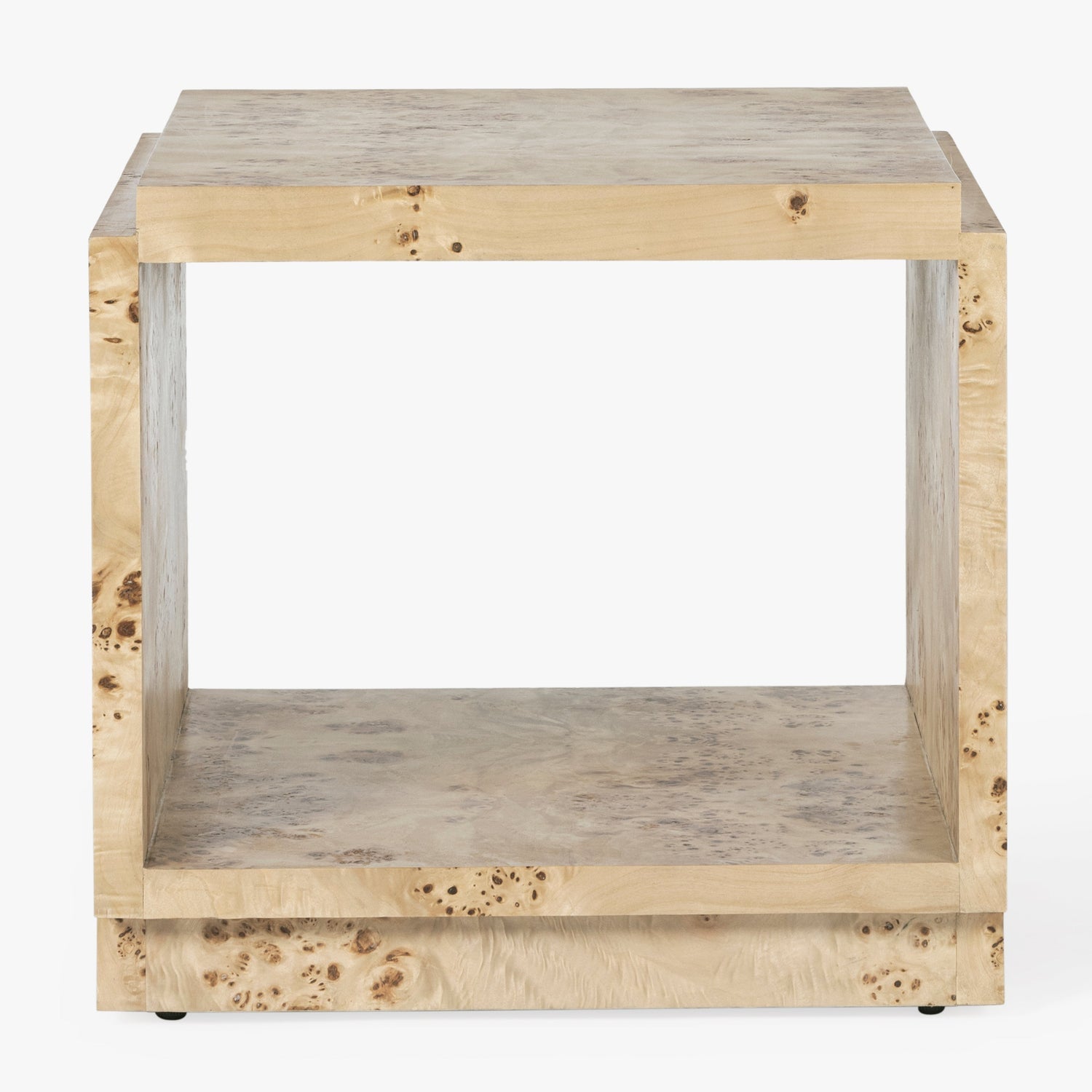 Front view of the Co. House Designs Wesley Light Burl Side Table