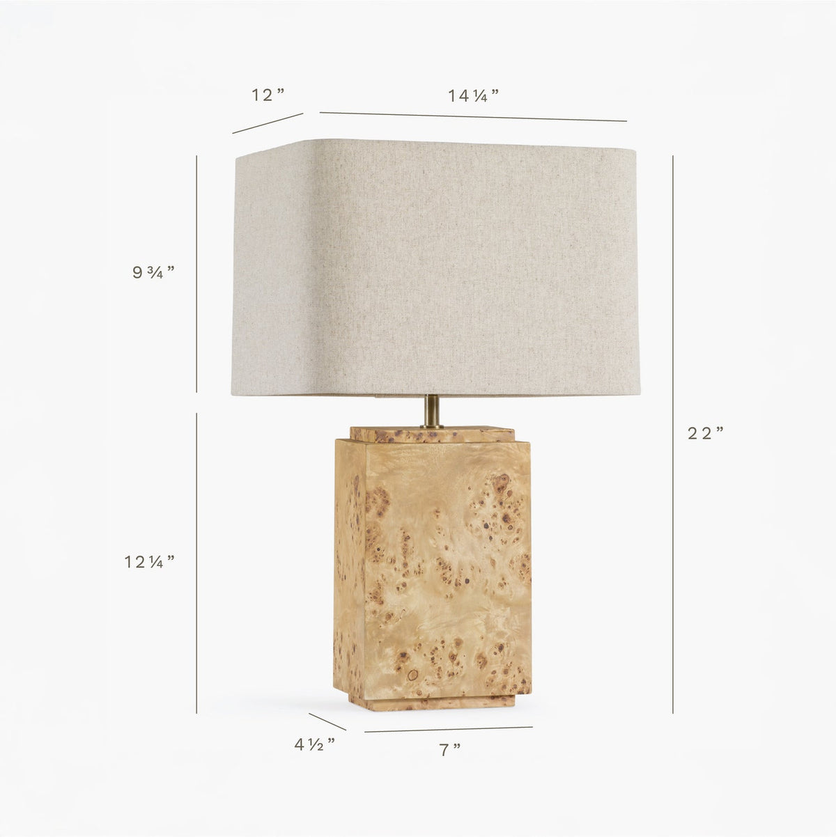 Dimension diagram for the Co. House Designs Wesley Light Burl Table Lamp