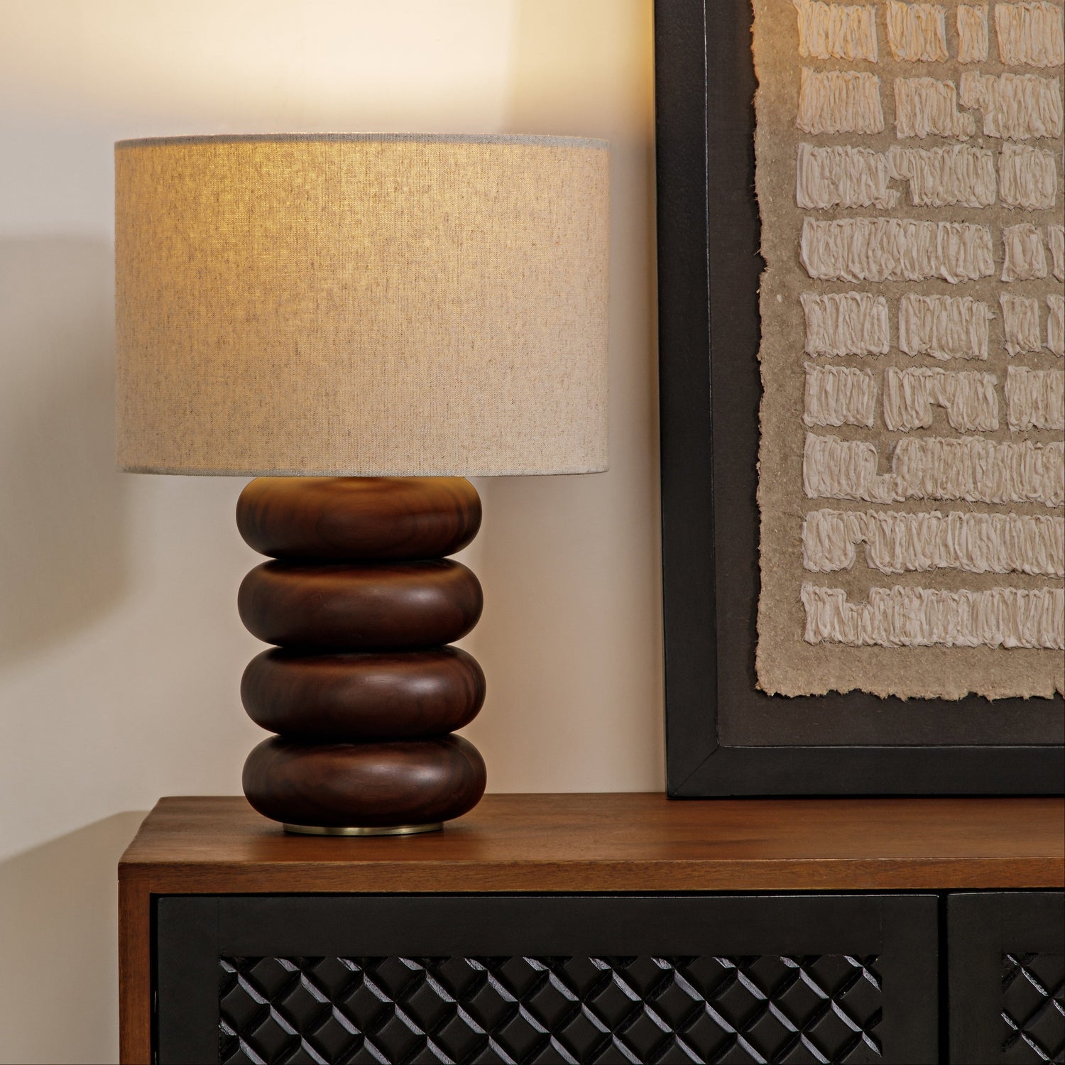 Co. House Designs Sandia Oak Wood Walnut Small Table Lamp