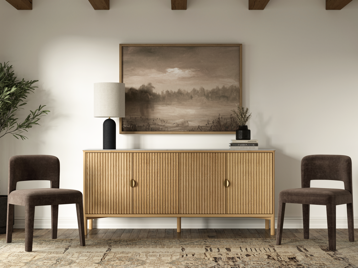 Co. House Designs Olive 4-Door Oak Light Buffet
