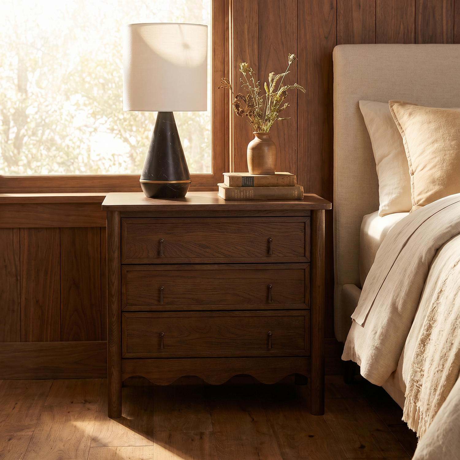 Co. House Designs Onda 3-Drawer Oak Walnut Nightstand