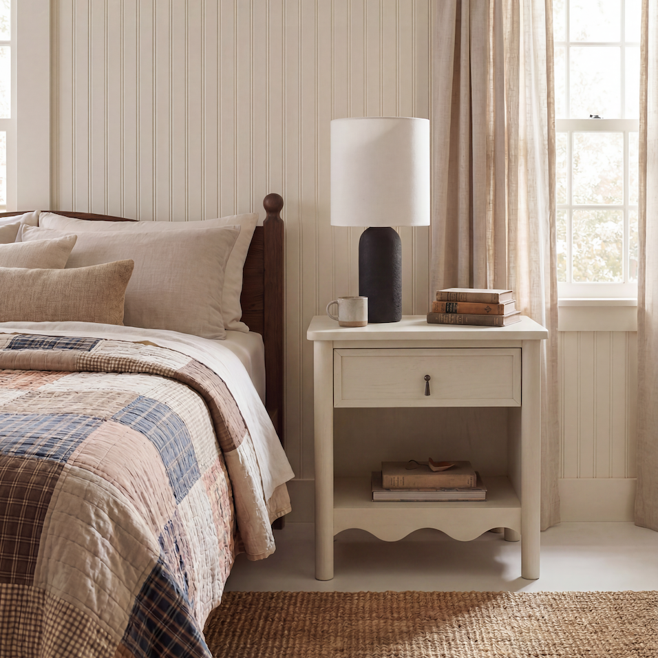 Co. House Designs Onda Cream Oak 1-Drawer Nightstand Set of 2