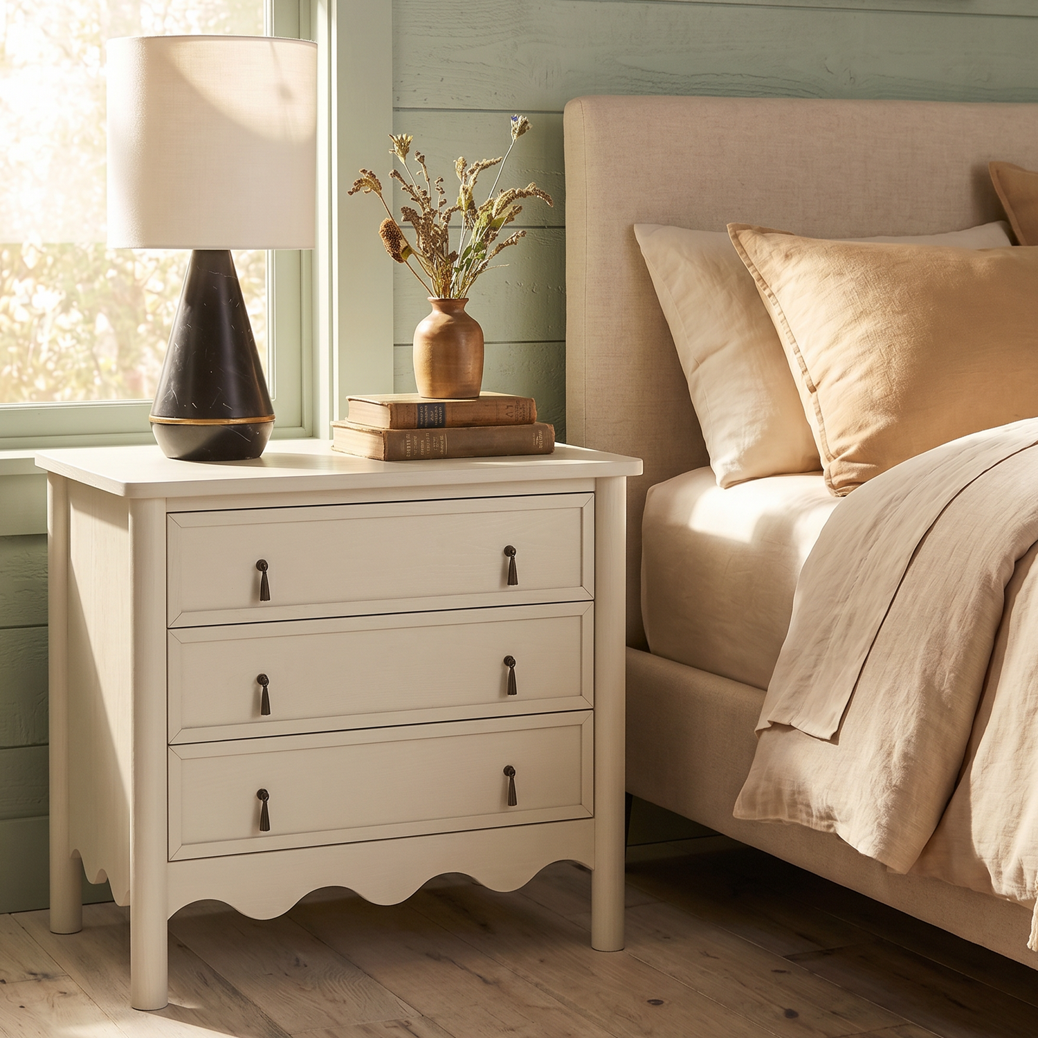 Co. House Designs Onda Cream Oak 3-Drawer Nightstand