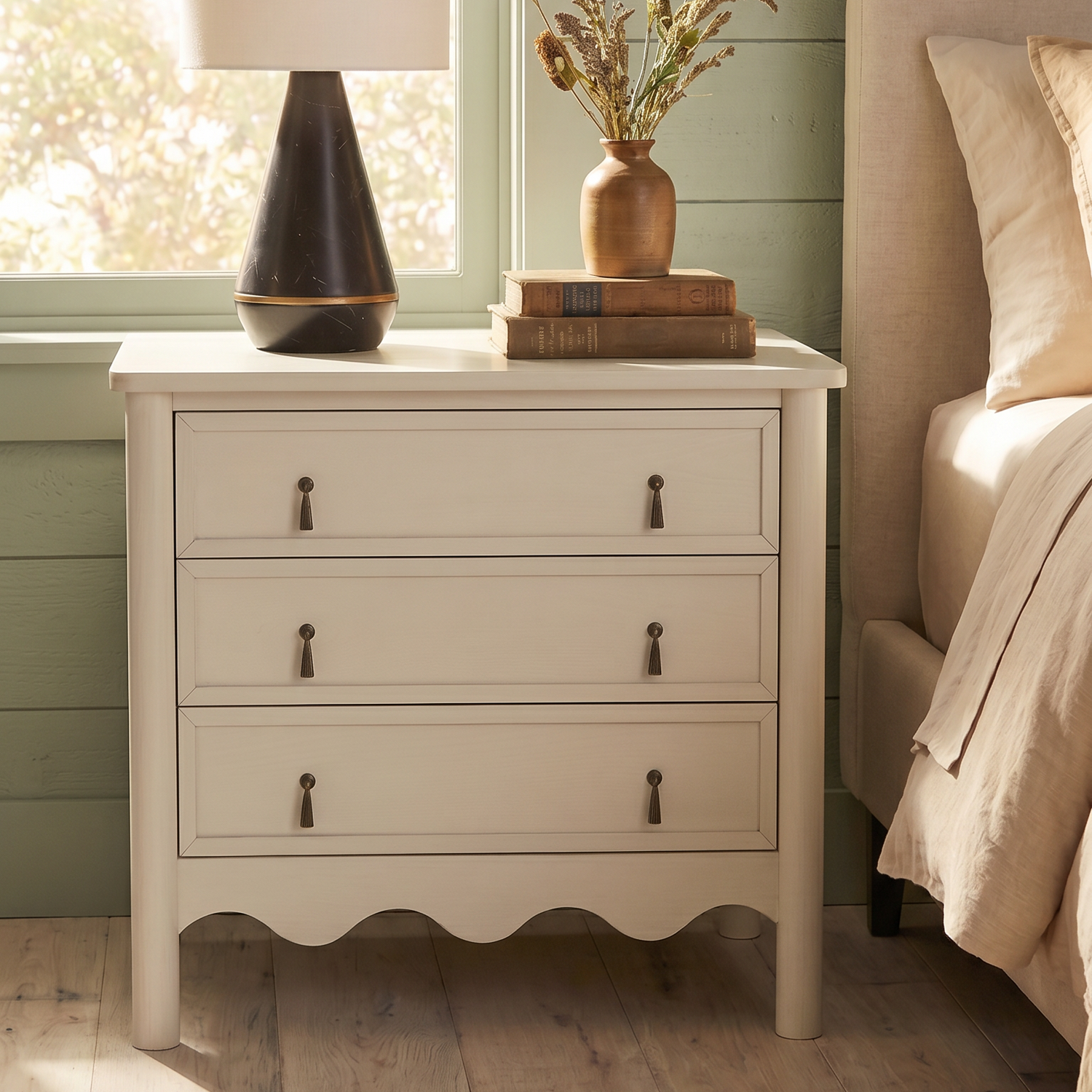 Co. House Designs Onda Cream Oak 3-Drawer Nightstand