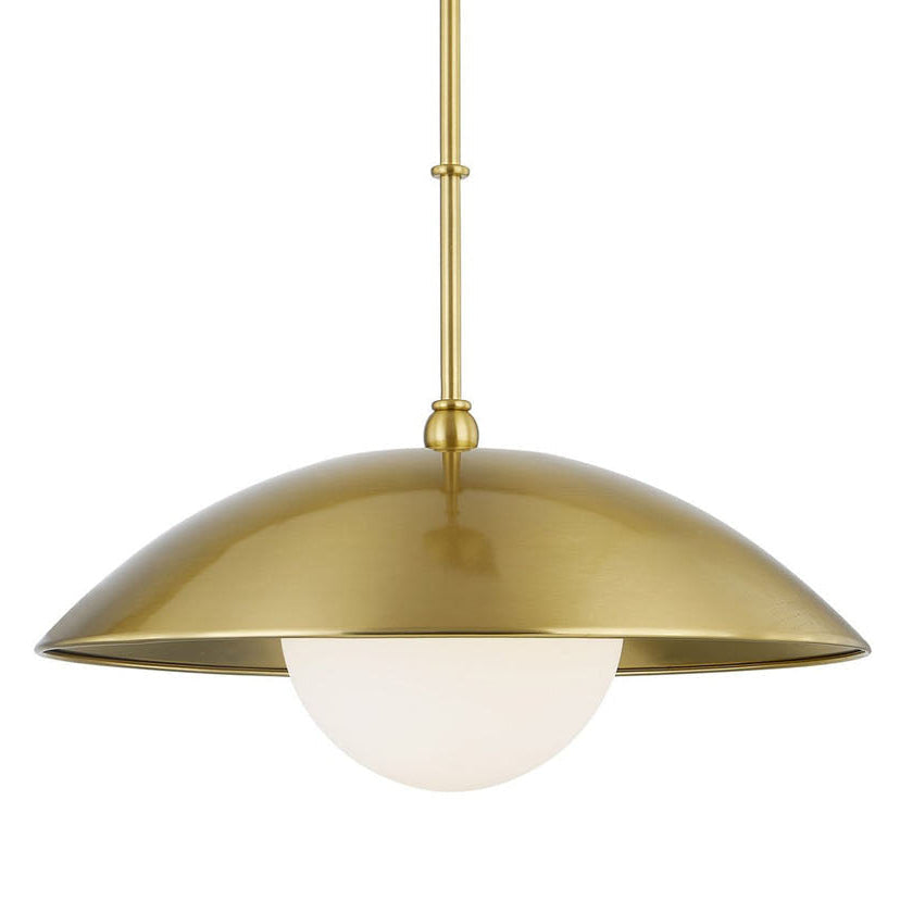 Forty West Lilah Pendant in antique brass with opal glass shade, front view
