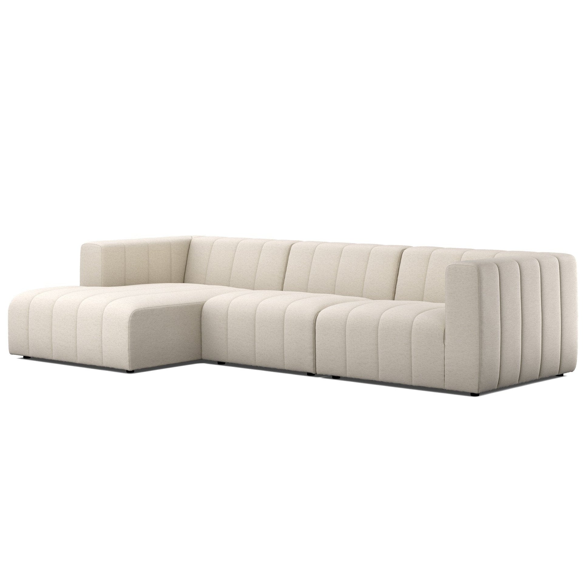 Four Hands Langham Channeled Crypton Nomad Snow 3 Piece Sectional Sofa styled view