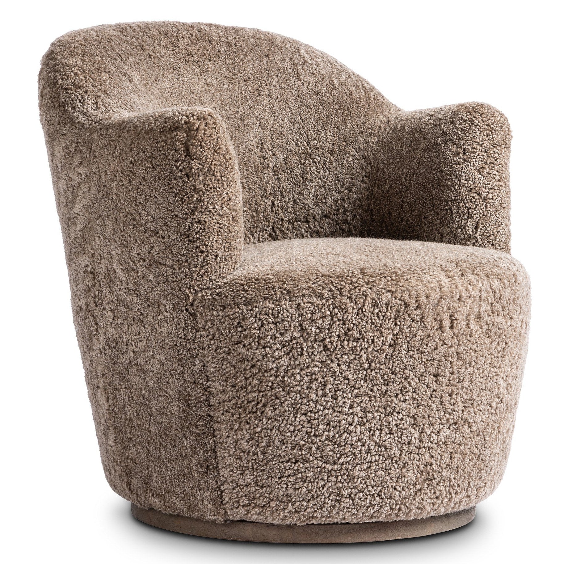 Four Hands Aurora Taupe Shearling Swivel Chair - styled view