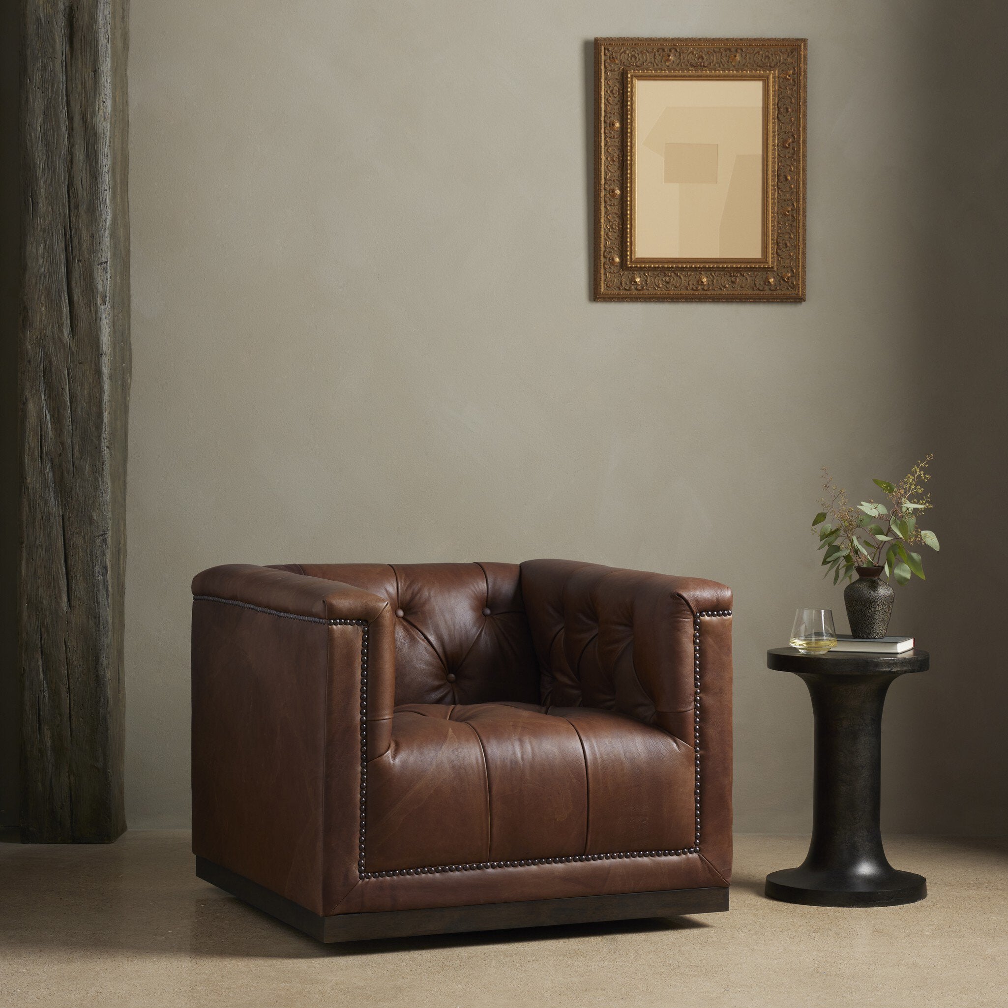 Four Hands Maxx Heirloom Sienna Swivel Chair - styled room setting