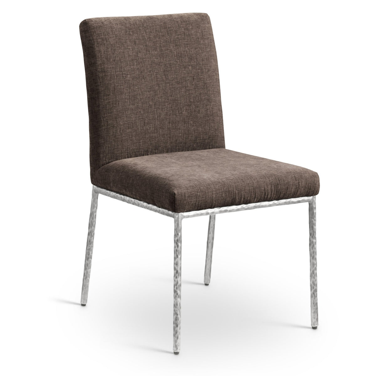 Reeves Brown Chenille Fabric Upholstered Dining Side Chair, Set of 2 in brown chenille, brushed silver, primary product view