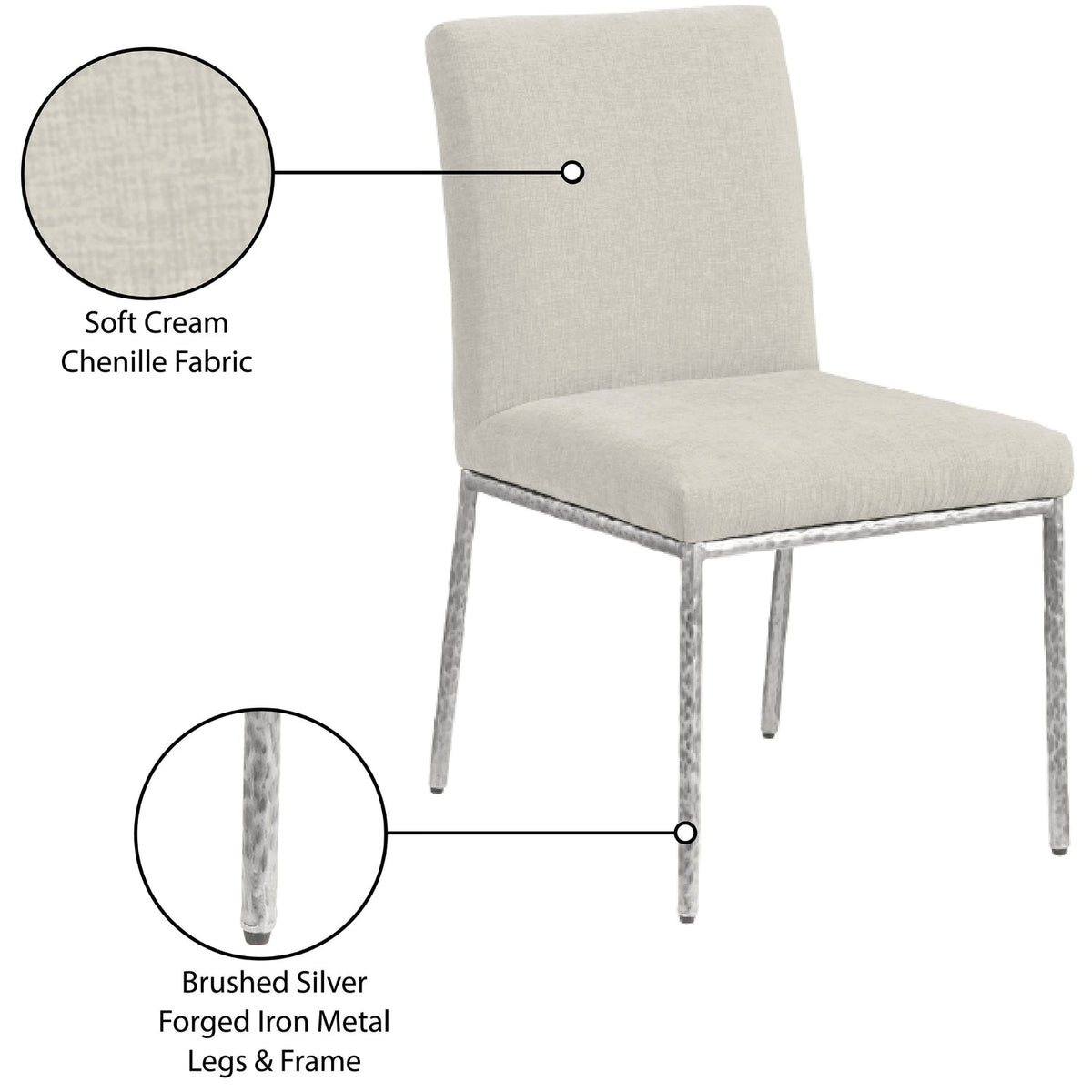 Reeves Cream Chenille Fabric Upholstered Dining Side Chair Set of 2
