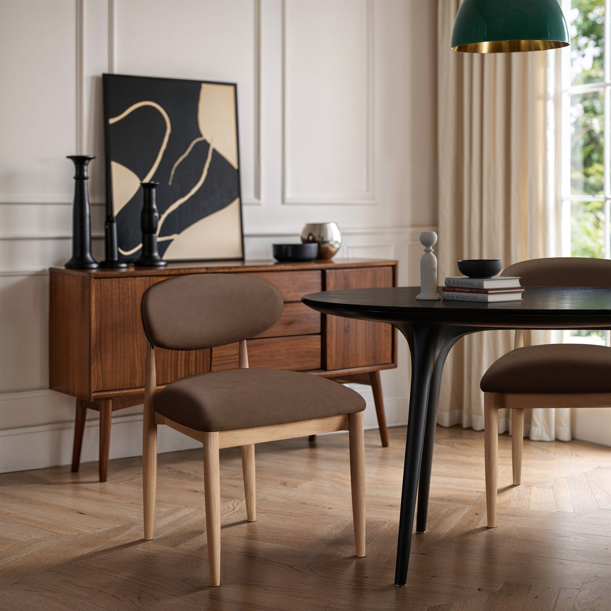 Riccio Brown Vegan Leather Upholstered Dining Side Chair Set of 2