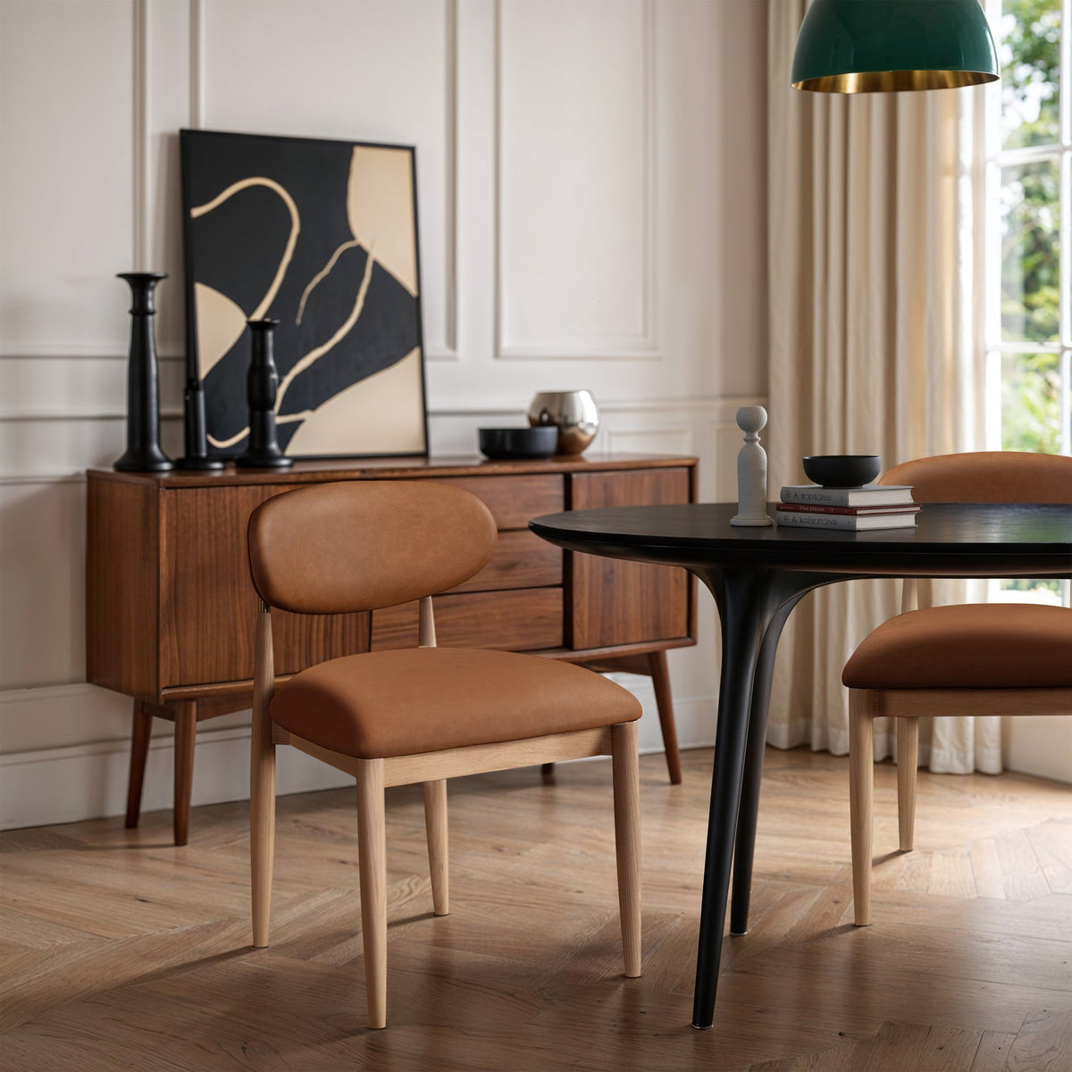 Riccio Cognac Vegan Leather Upholstered Dining Side Chair Set of 2