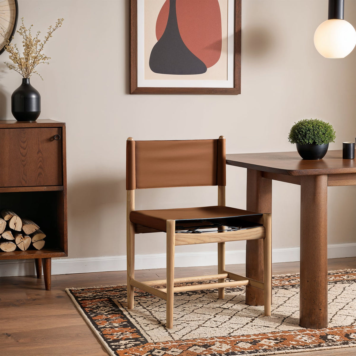 Rawlins Cognac Vegan Leather Upholstered Dining Chair Set of 2
