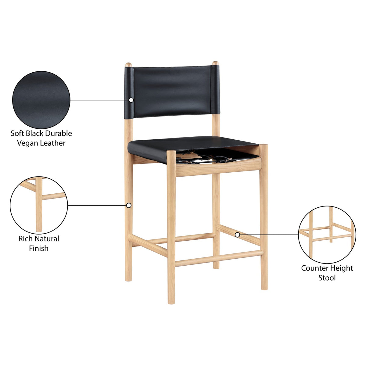 Rawlins Black Vegan Leather Upholstered Counter Stool Set of 2