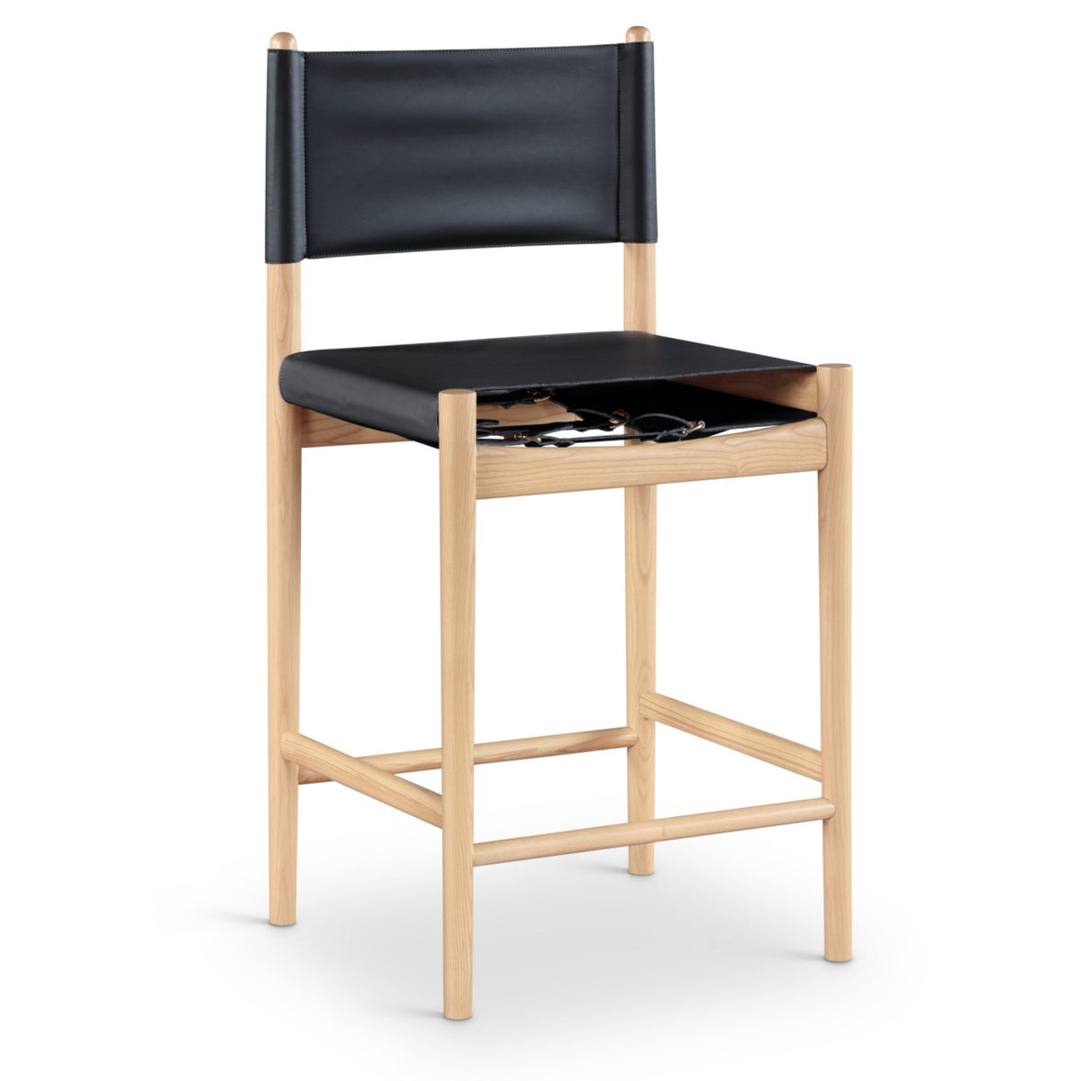 Rawlins Black Vegan Leather Upholstered Counter Stool in black vegan leather, natural finish, primary product view