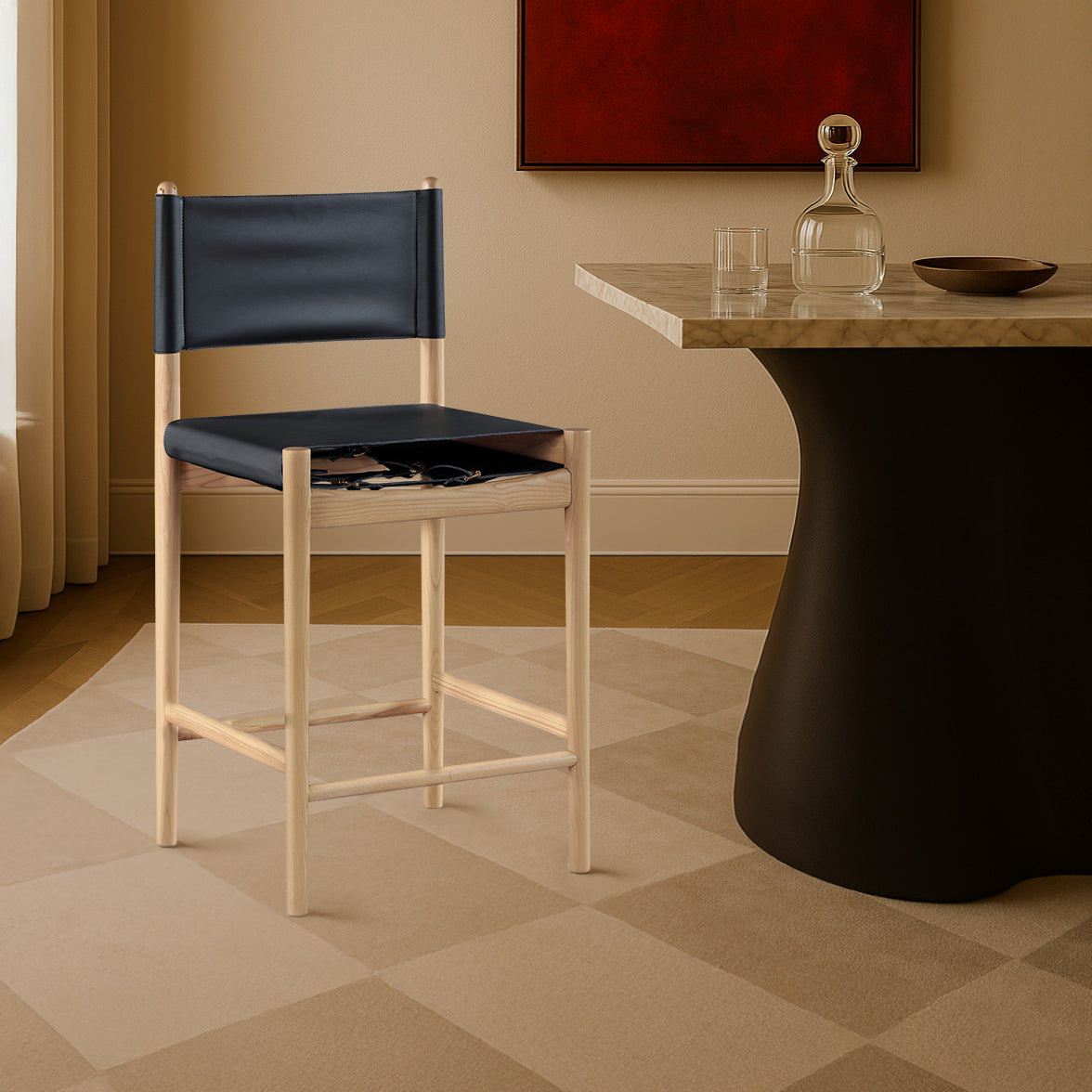 Rawlins Black Vegan Leather Upholstered Counter Stool Set of 2