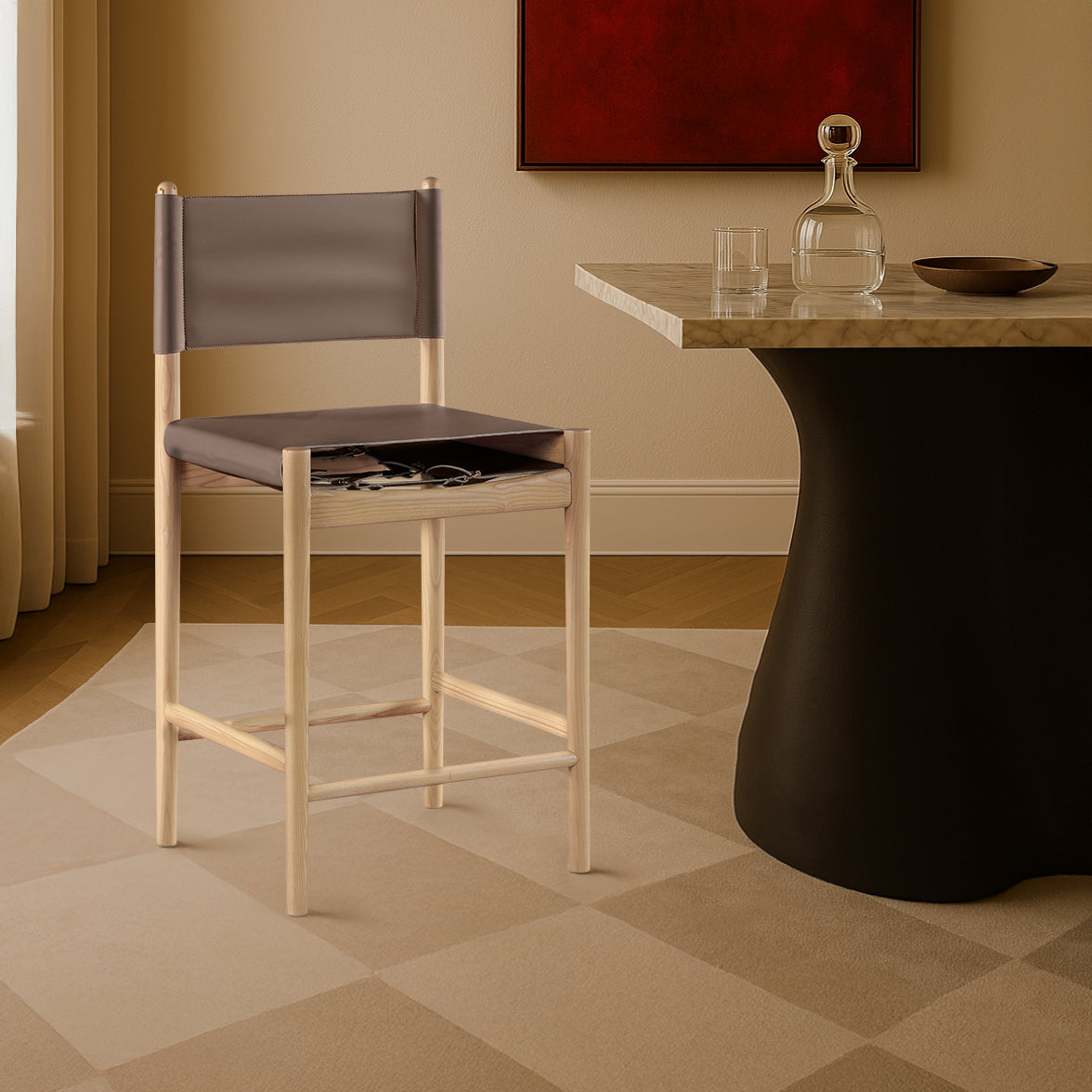 Rawlins Brown Vegan Leather Upholstered Counter Stool Set of 2