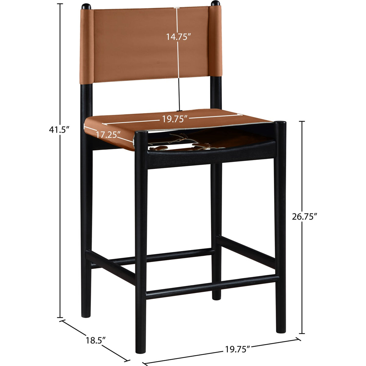 Rawlins Cognac Vegan Leather Upholstered Counter Stool Set of 2