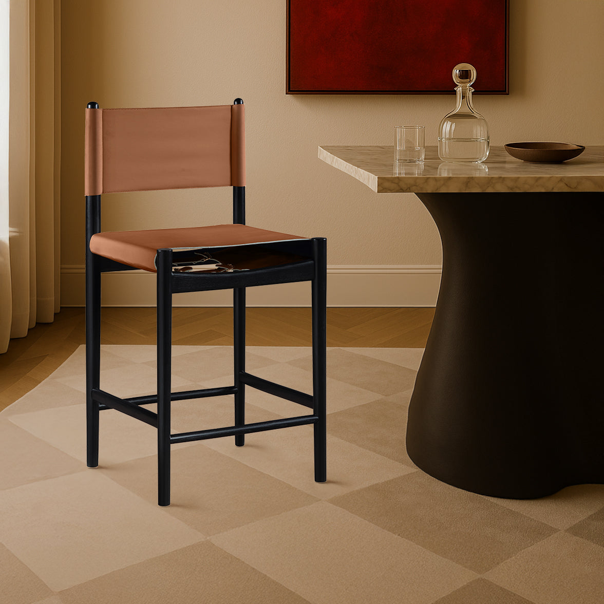 Rawlins Cognac Vegan Leather Upholstered Counter Stool Set of 2