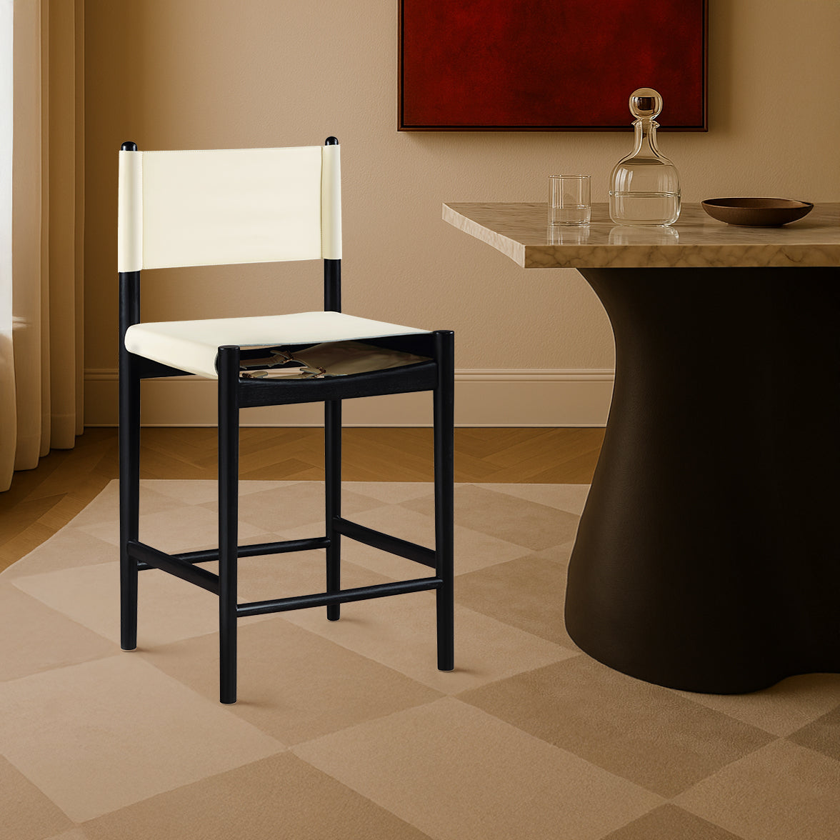 Rawlins Cream Vegan Leather Upholstered Counter Stool Set of 2