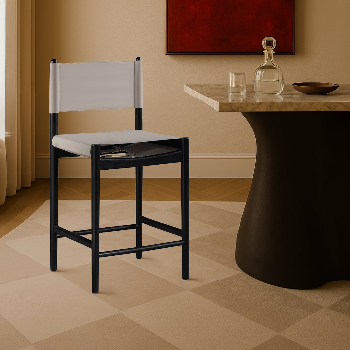 Rawlins Taupe Vegan Leather Upholstered Counter Stool Set of 2