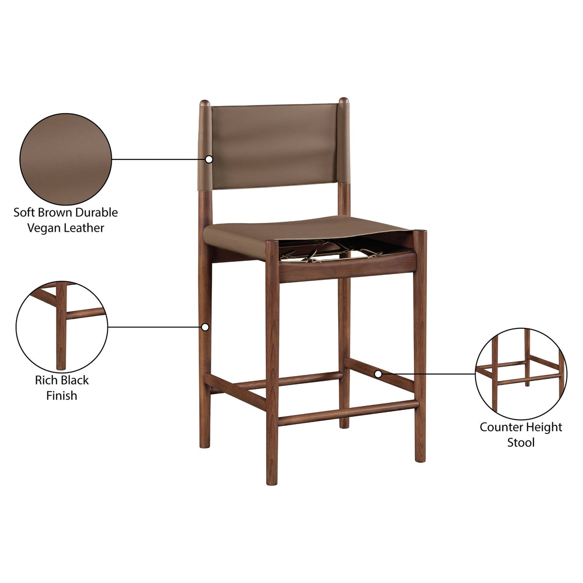 Rawlins Brown Vegan Leather Upholstered Counter Stool Set of 2
