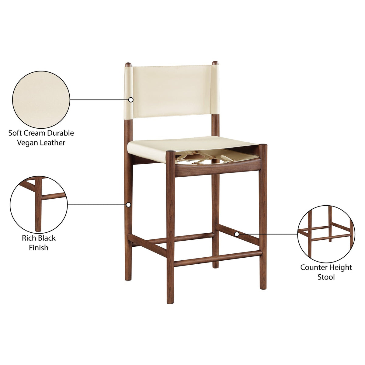 Rawlins Cream Vegan Leather Upholstered Counter Stool Set of 2