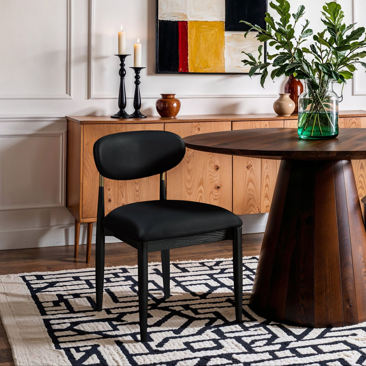 Riccio Black Vegan Leather Upholstered Dining Side Chair Set of 2