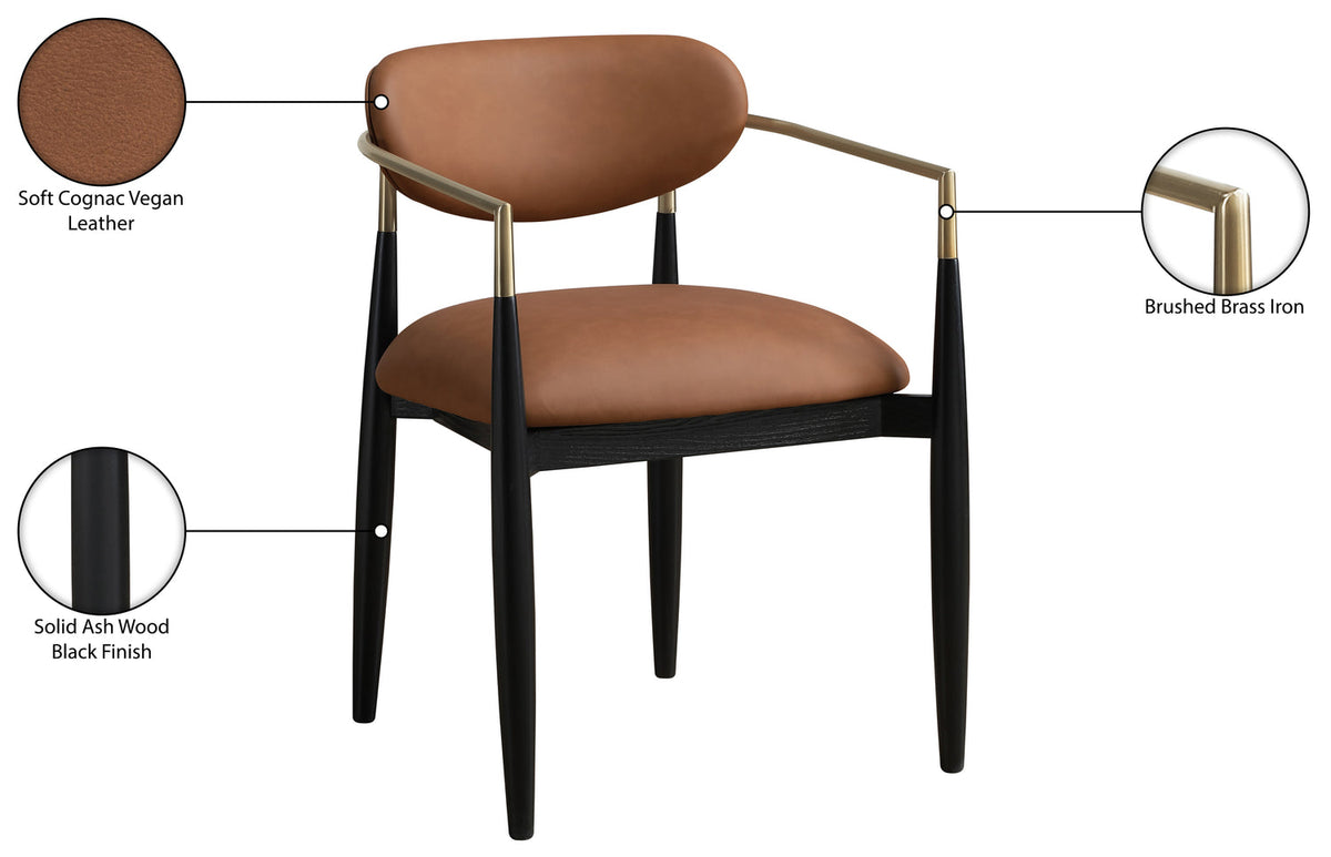 Riccio Cognac Vegan Leather Upholstered Dining Arm Chair Set of 2