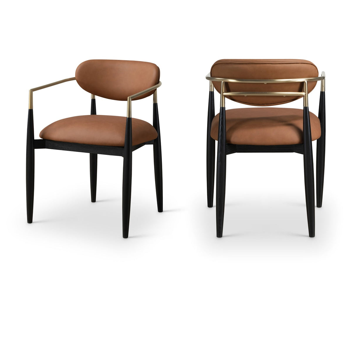 Riccio Cognac Vegan Leather Upholstered Dining Arm Chair Set of 2