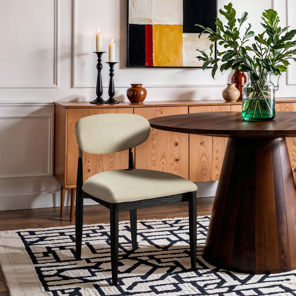 Riccio Cream Vegan Leather Upholstered Dining Side Chair Set of 2