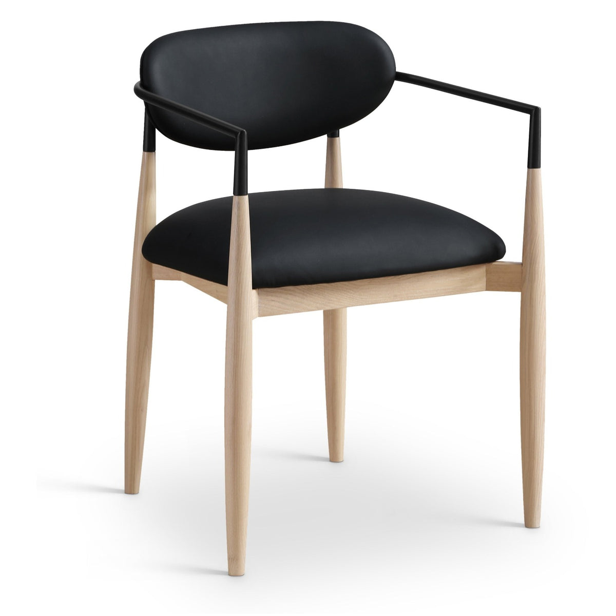 Riccio Black Vegan Leather Upholstered Dining Arm Chair, Set of 2 in natural finish, matte black iron, primary product view