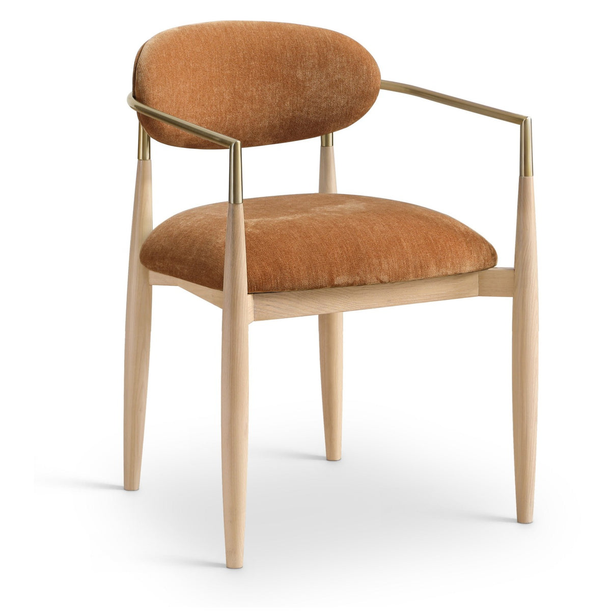 Riccio Cognac Performance Fabric Upholstered Dining Arm Chair, Set of 2 in natural, brushed brass, primary product view