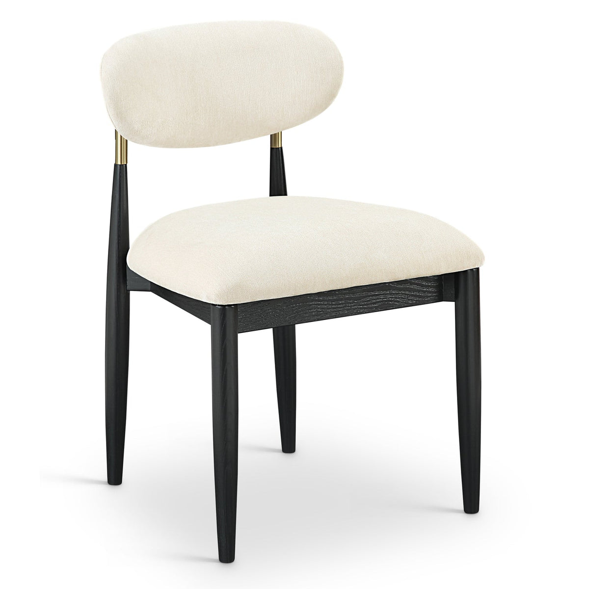 Riccio Beige Performance Fabric Upholstered Dining Side Chair, Set of 2 in beige fabric, brass, black, primary product view