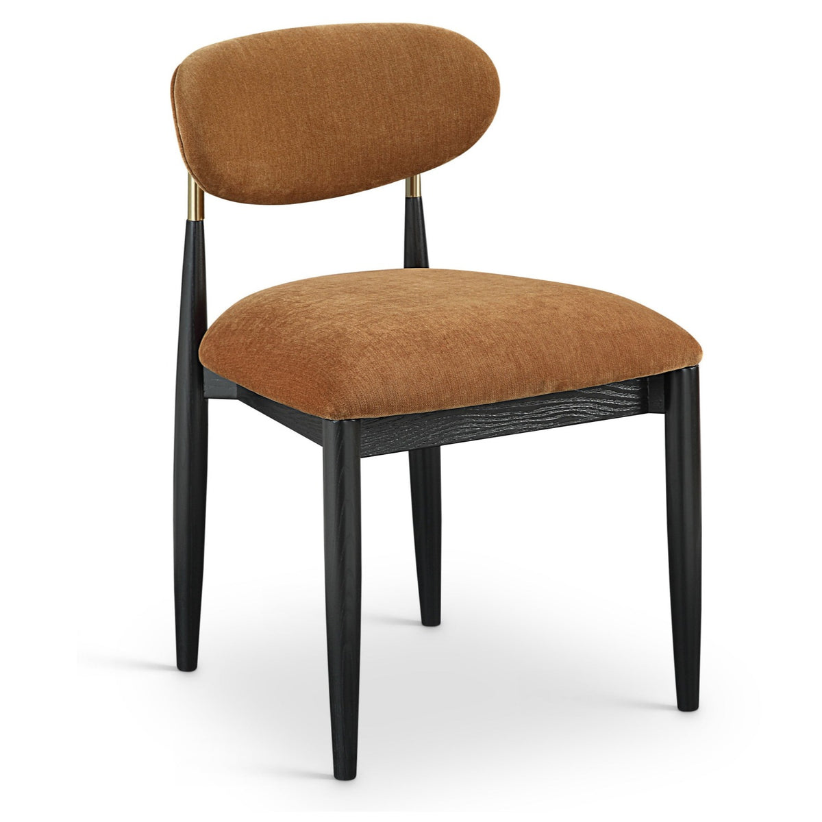 Riccio Cognac Performance Fabric Upholstered Dining Side Chair, Set of 2 in black ash, brushed brass, primary product view