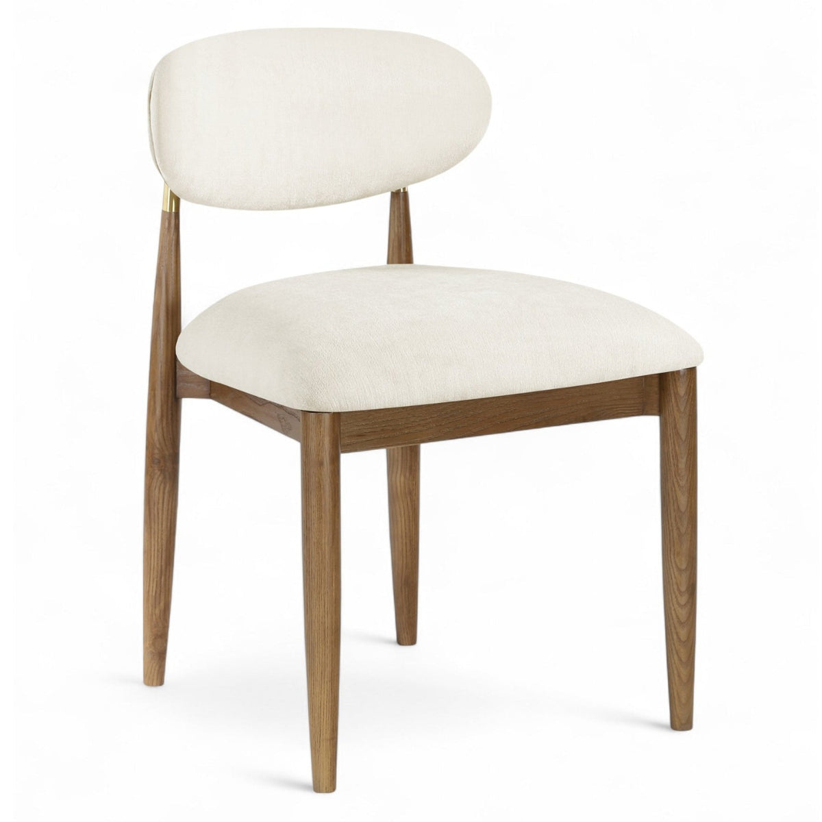 Riccio Beige Performance Fabric Upholstered Dining Side Chair, Set of 2 in beige fabric, brass, walnut, primary product view