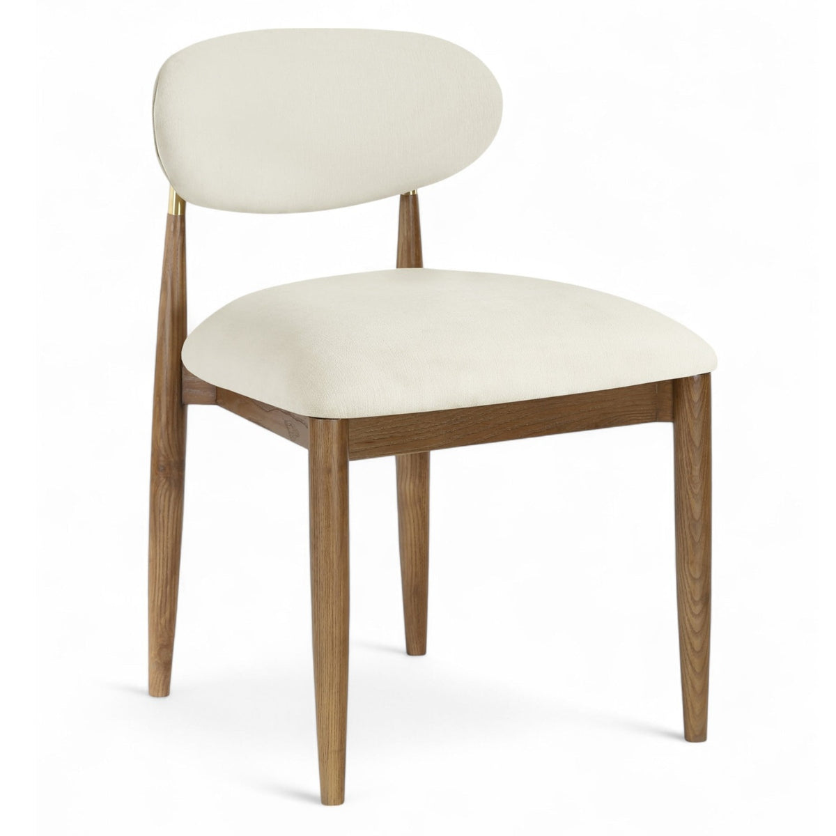 Riccio Cream Performance Fabric Upholstered Dining Side Chair, Set of 2 in walnut ash, brushed brass, primary product view