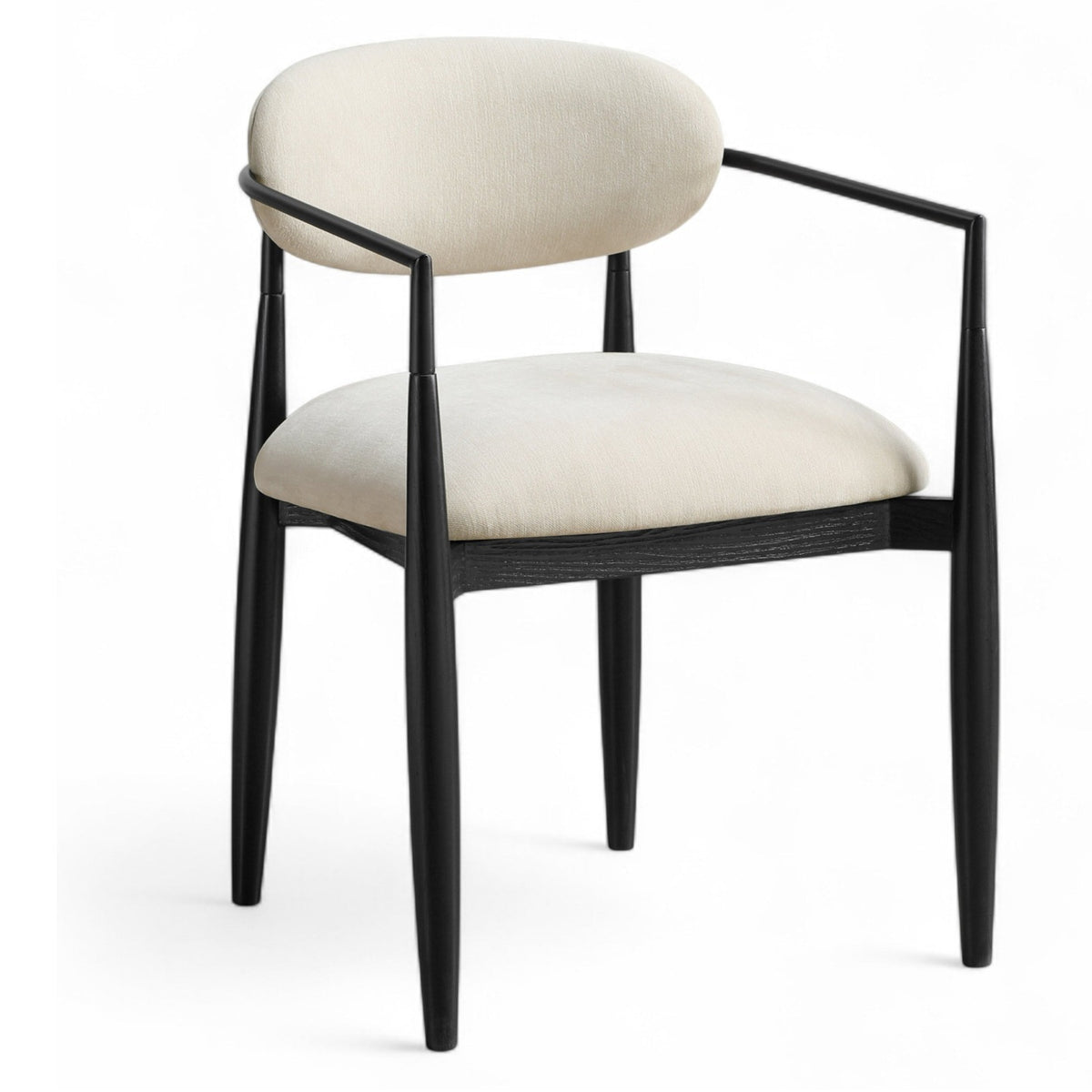 Riccio Beige Performance Fabric Upholstered Dining Arm Chair, Set of 2 in beige fabric, matte black, primary product view