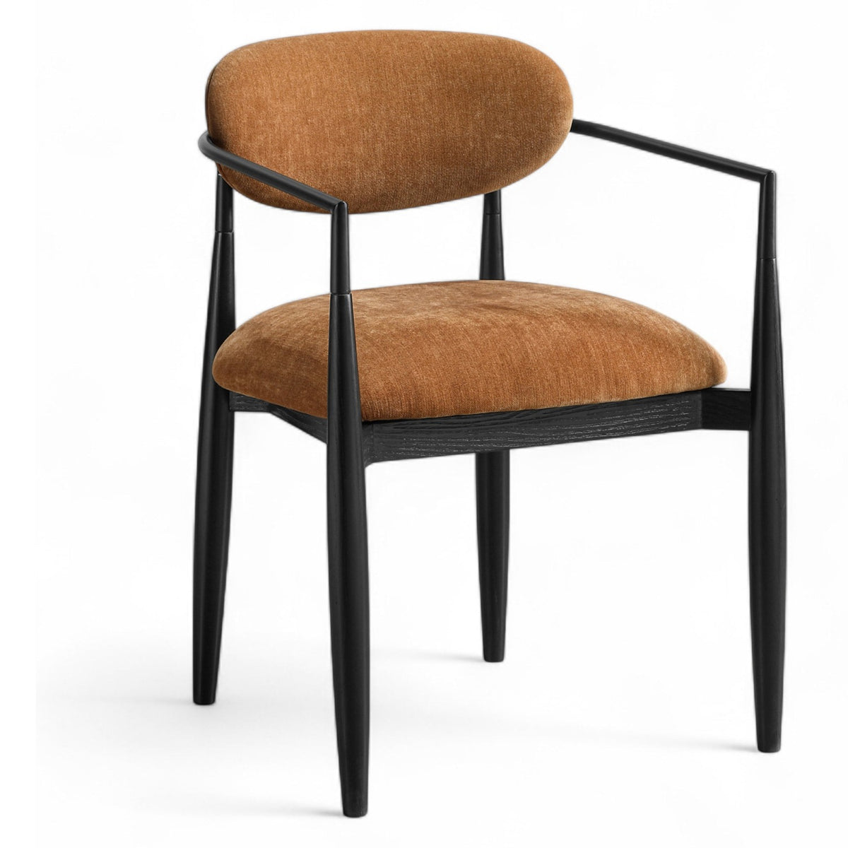 Riccio Cognac Performance Fabric Upholstered Dining Arm Chair, Set of 2 in black finish, black iron, primary product view