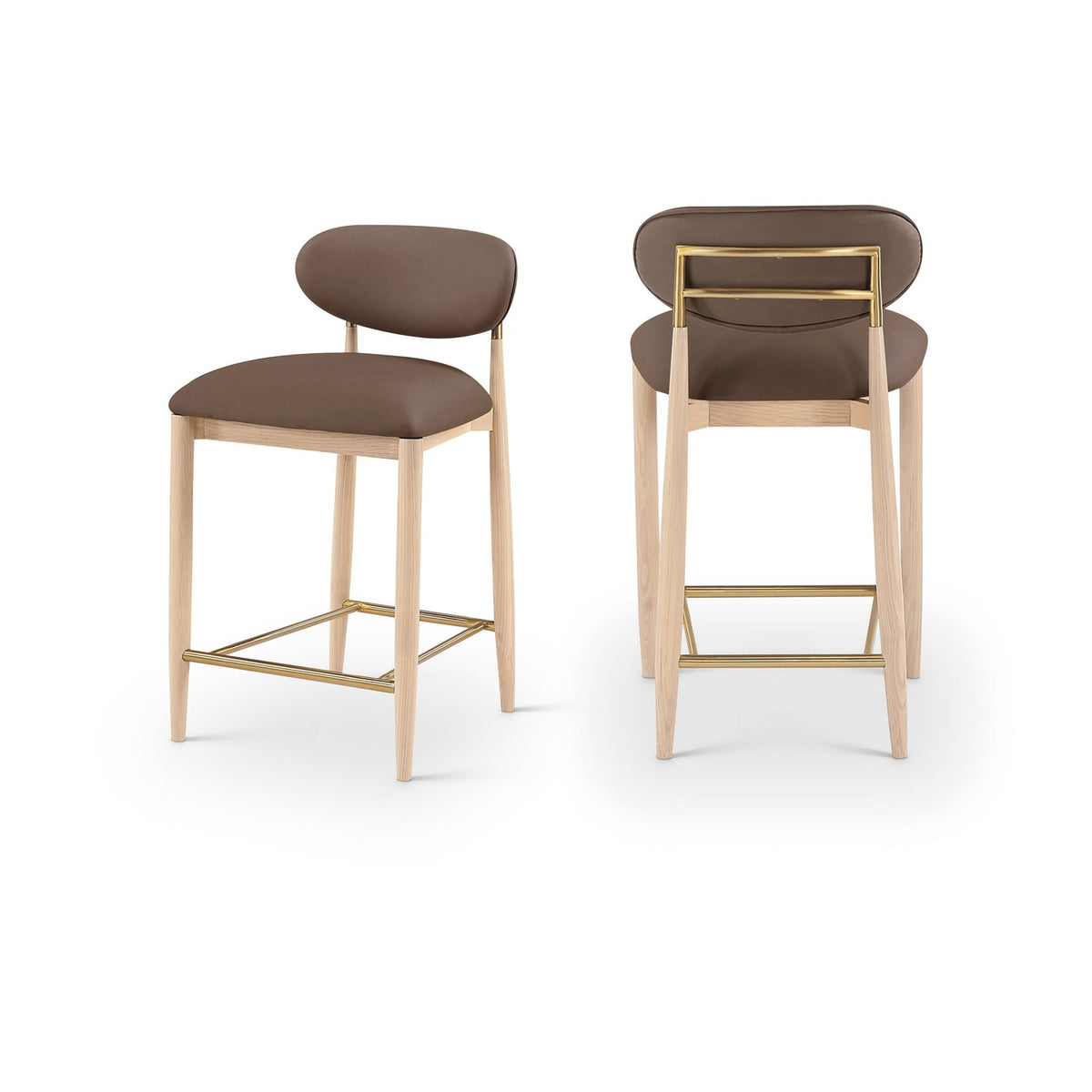 Riccio Brown Vegan Leather Upholstered Stool