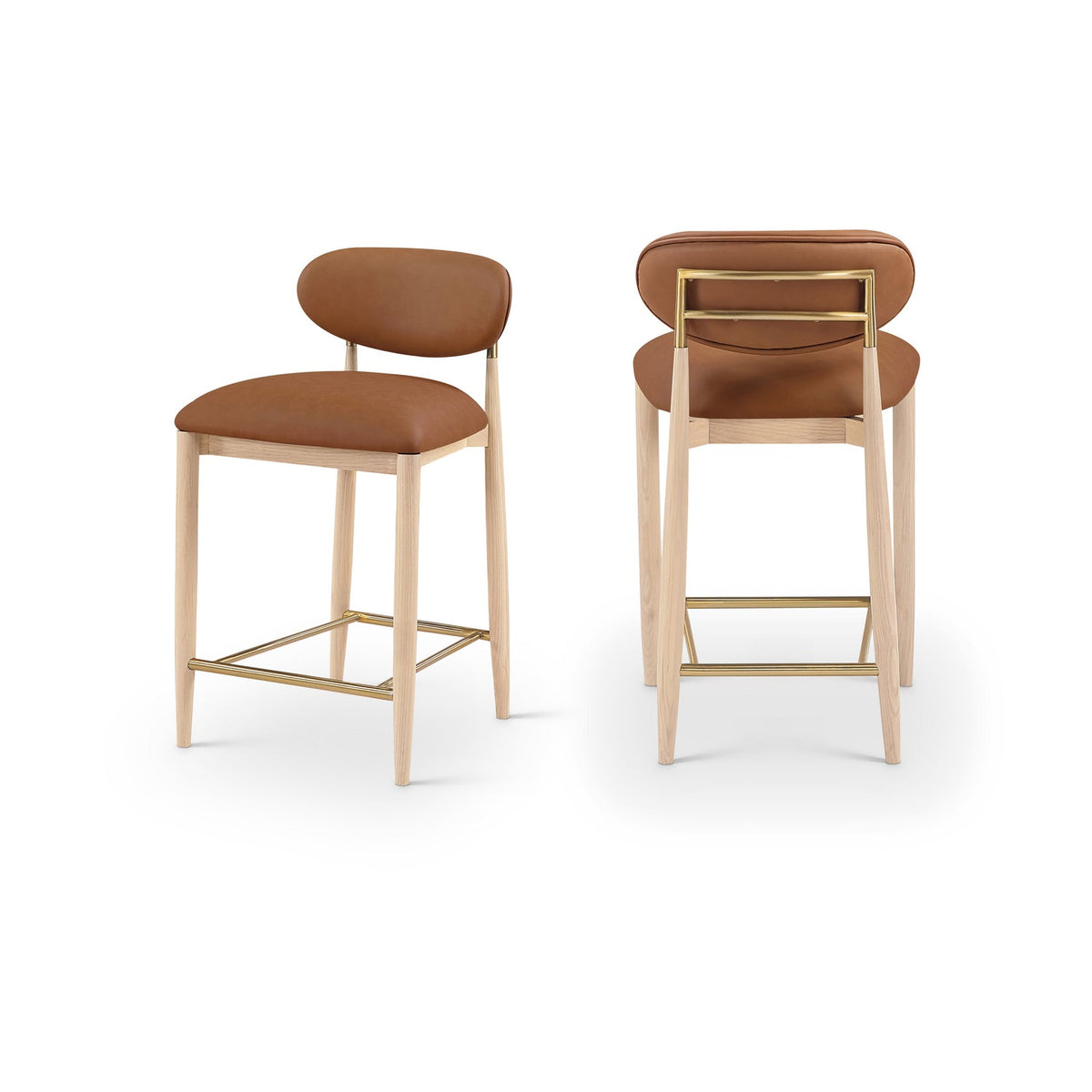 Riccio Cognac Vegan Leather Upholstered Stool