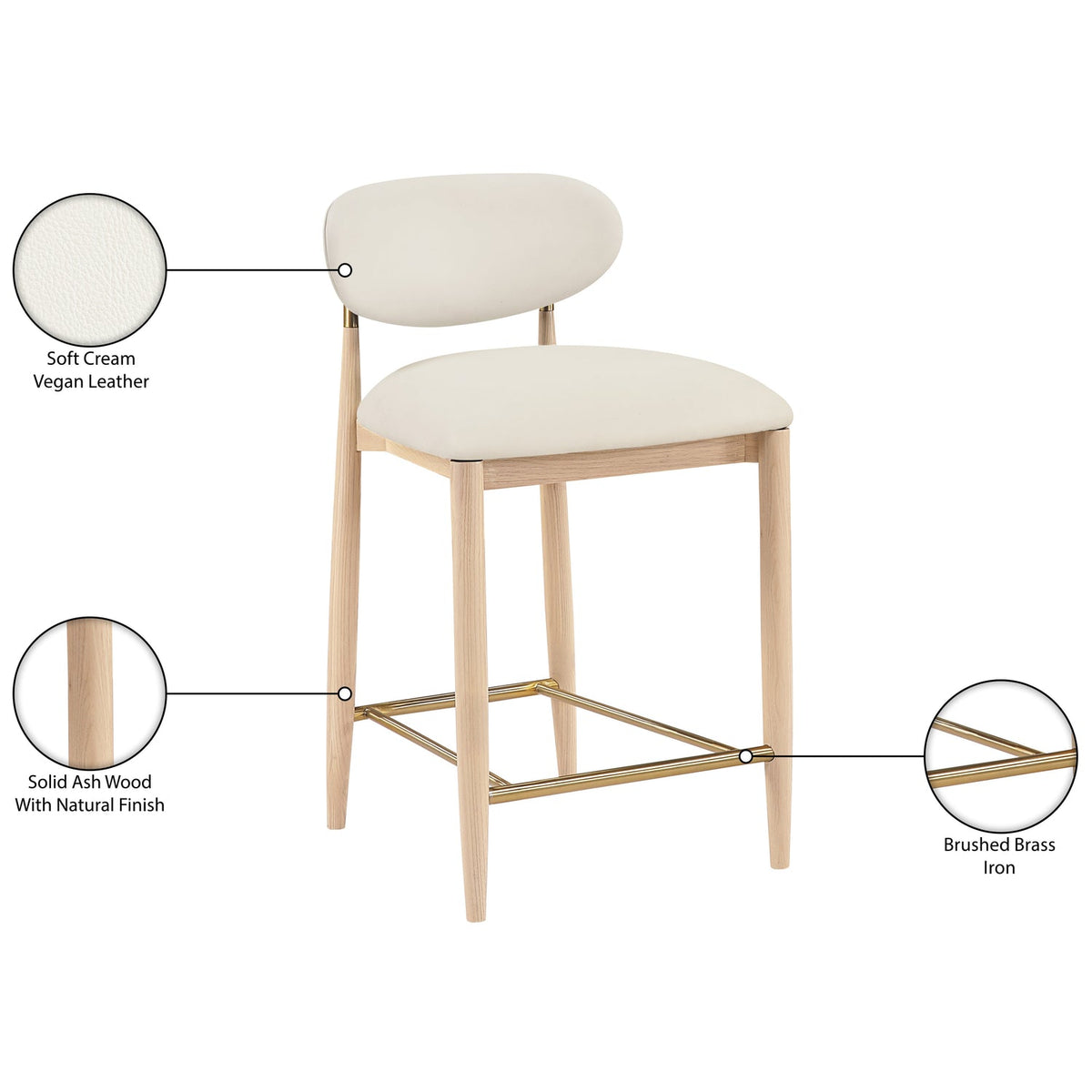 Riccio Cream Vegan Leather Upholstered Stool