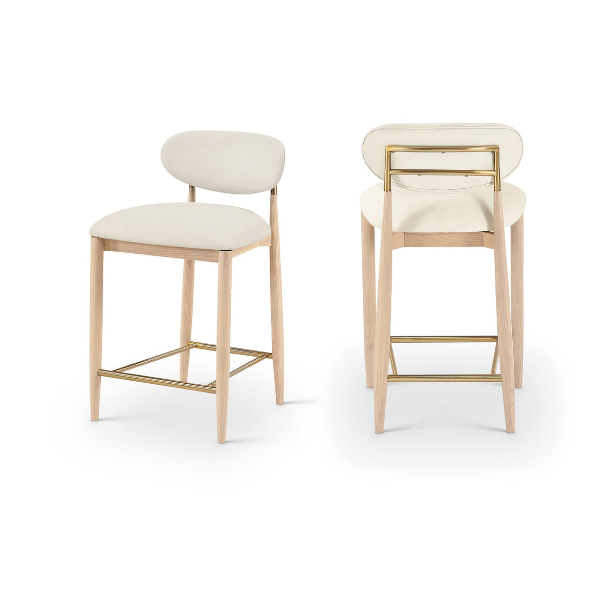 Riccio Cream Vegan Leather Upholstered Stool