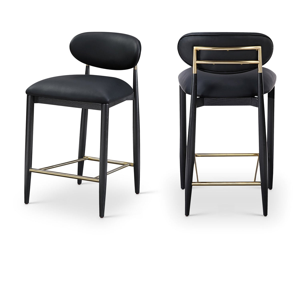 Riccio Black Vegan Leather Upholstered Stool