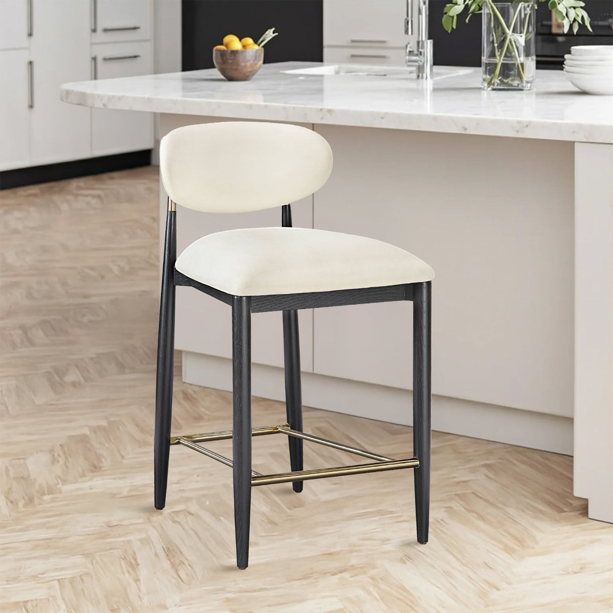 Riccio Cream Vegan Leather Upholstered Stool