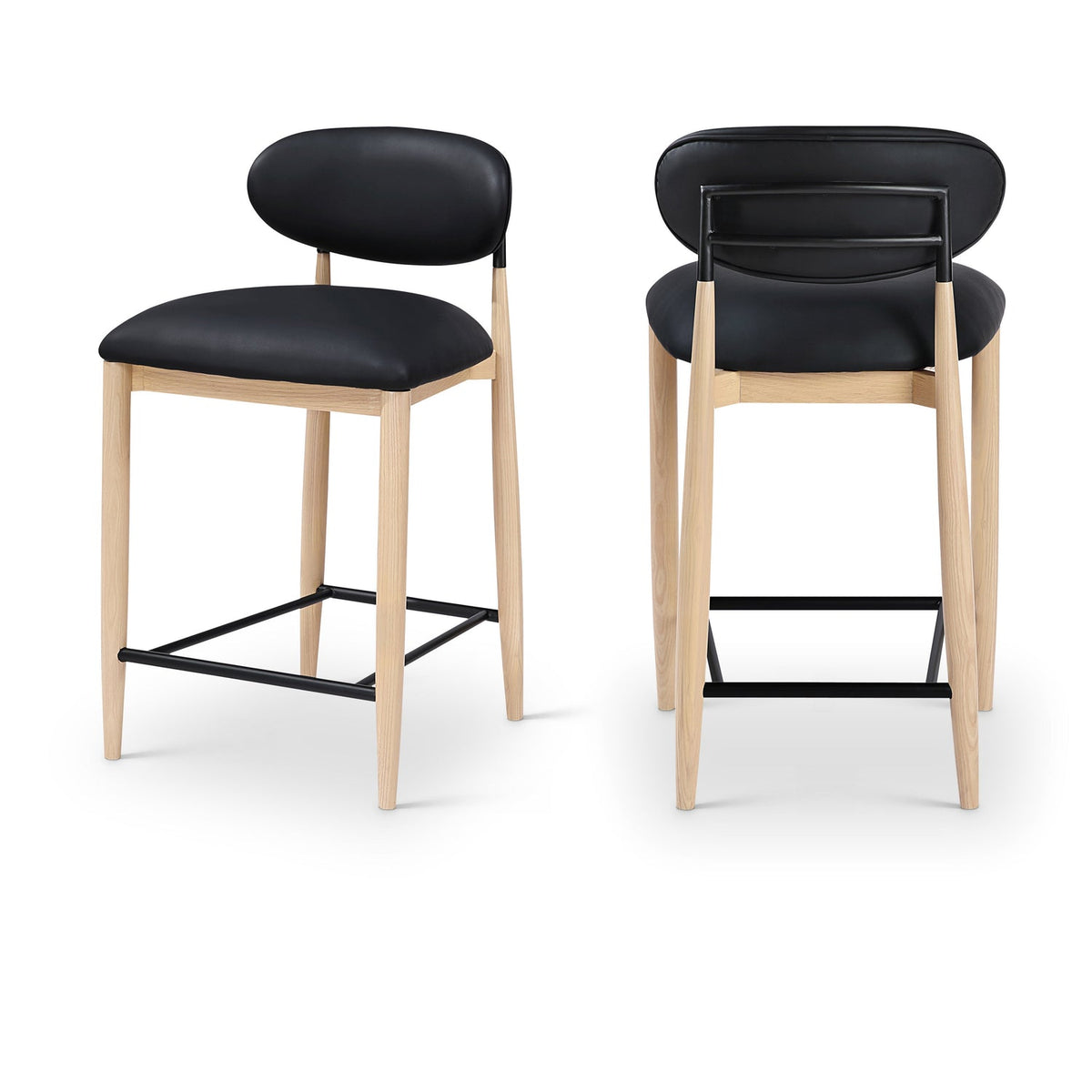 Riccio Black Vegan Leather Upholstered Stool