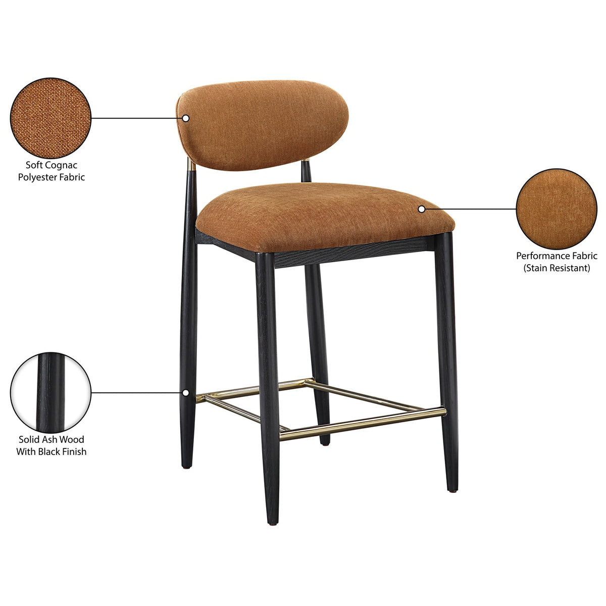 Riccio Cognac Performance Fabric Upholstered Stool