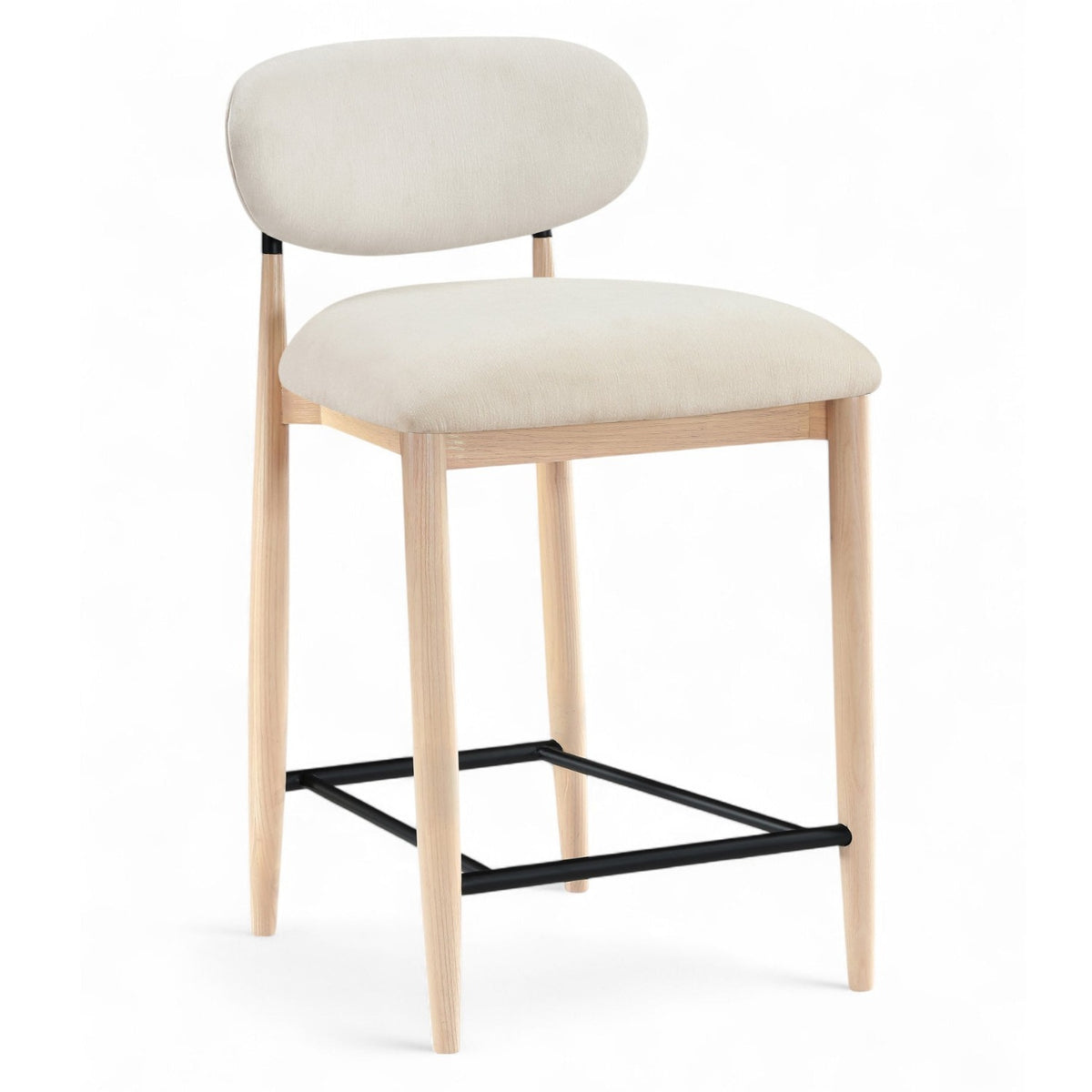 Riccio Cream Performance Fabric Upholstered Stool in natural ash, matte black, primary product view