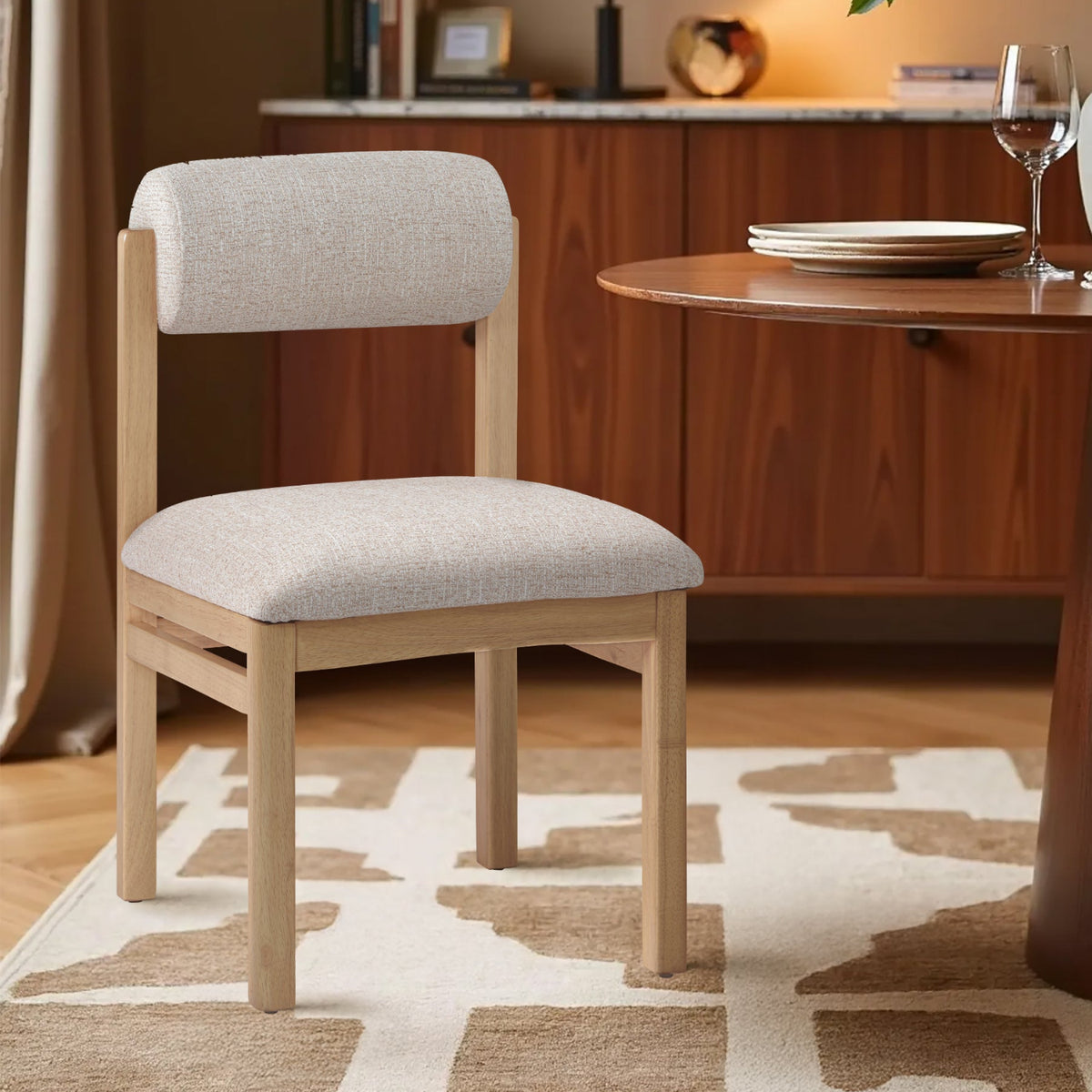 Roundhill Beige Linen Textured Fabric Upholstered Dining Chair Set of 2