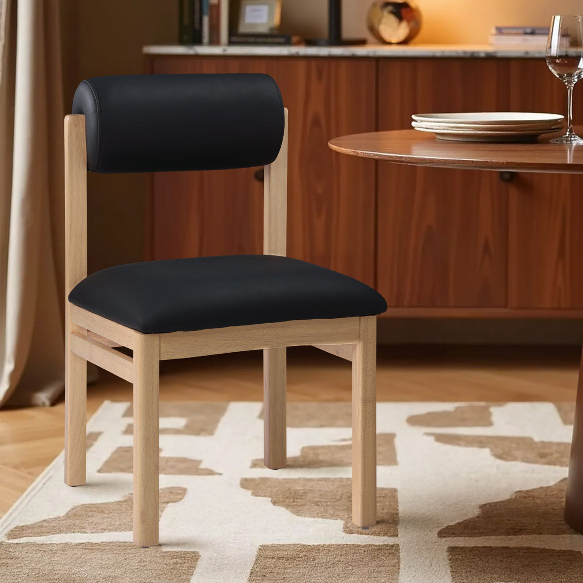 Roundhill Black Vegan Leather Upholstered Dining Chair Set of 2